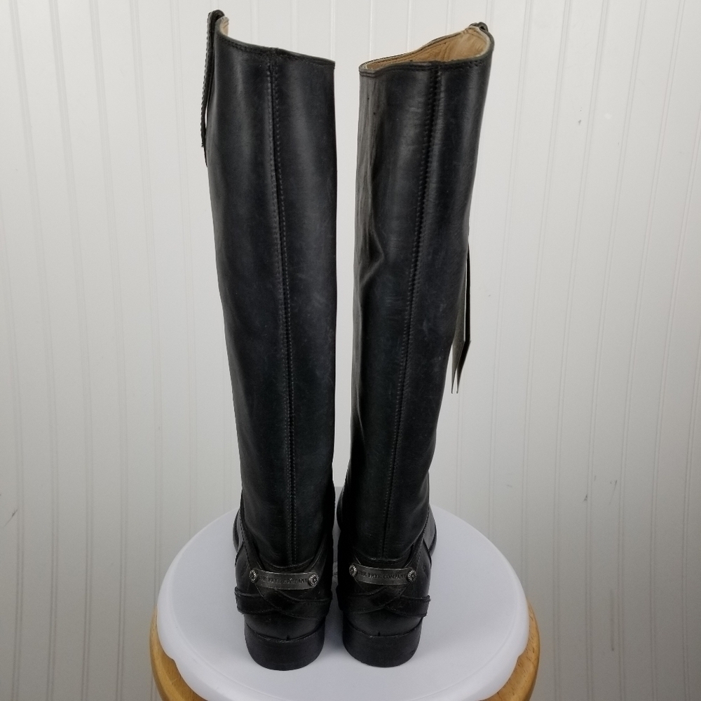 Frye Womens Lindsay Plate Black Riding Harness Boots Size 6.5 Tall Leather Heel - Picture 8 of 13